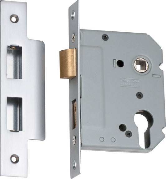Mortice Lock Euro Satin Chrome CTC47.5mm Backset 57mm