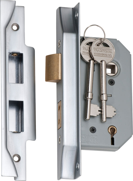 Mortice Lock 5 Lever Rebated Satin Chrome CTC57mm Backset 46mm