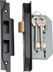 Mortice Lock 5 Lever Rebated Matt Black CTC57mm Backset 46mm