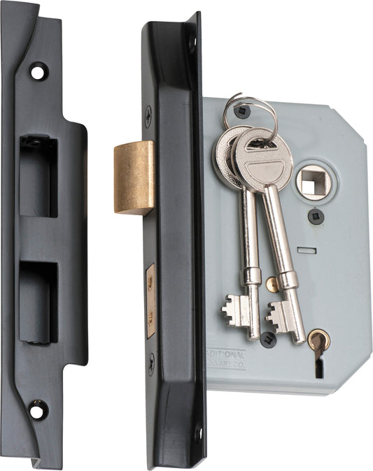 Mortice Lock 5 Lever Rebated Matt Black CTC57mm Backset 57mm