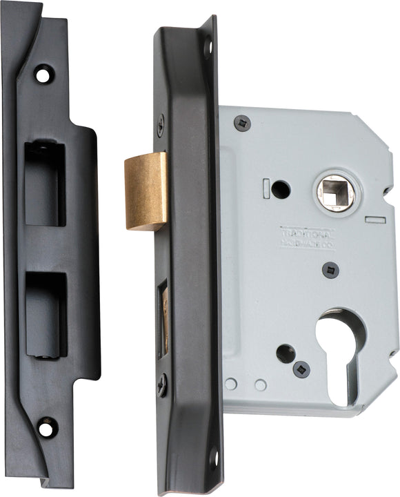 Mortice Lock Euro Rebated Matt Black CTC47.5mm Backset 57mm