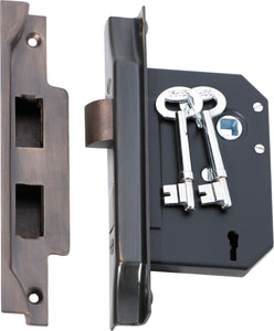 Mortice Lock 3 Lever Rebated Antique Brass CTC57mm Backset 57mm