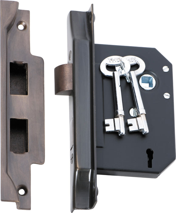 Mortice Lock 3 Lever Rebated Antique Brass CTC57mm Backset 57mm