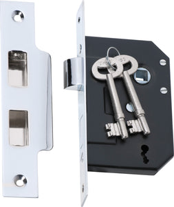 Mortice Lock 3 Lever Chrome Plated CTC57mm Backset 44mm