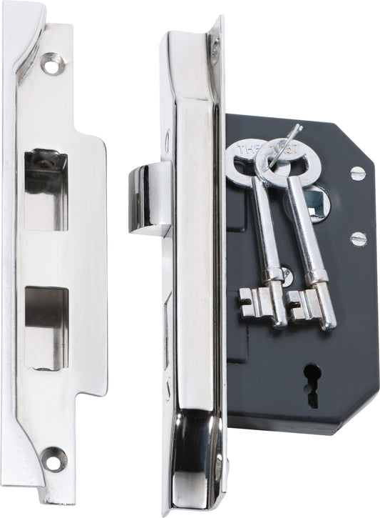 Mortice Lock 3 Lever Rebated Chrome Plated CTC57mm Backset 44mm
