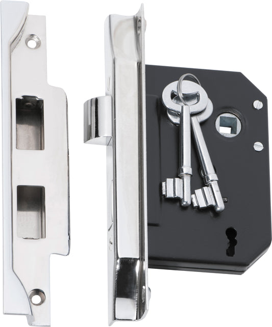 Mortice Lock 3 Lever Rebated Chrome Plated CTC57mm Backset 57mm
