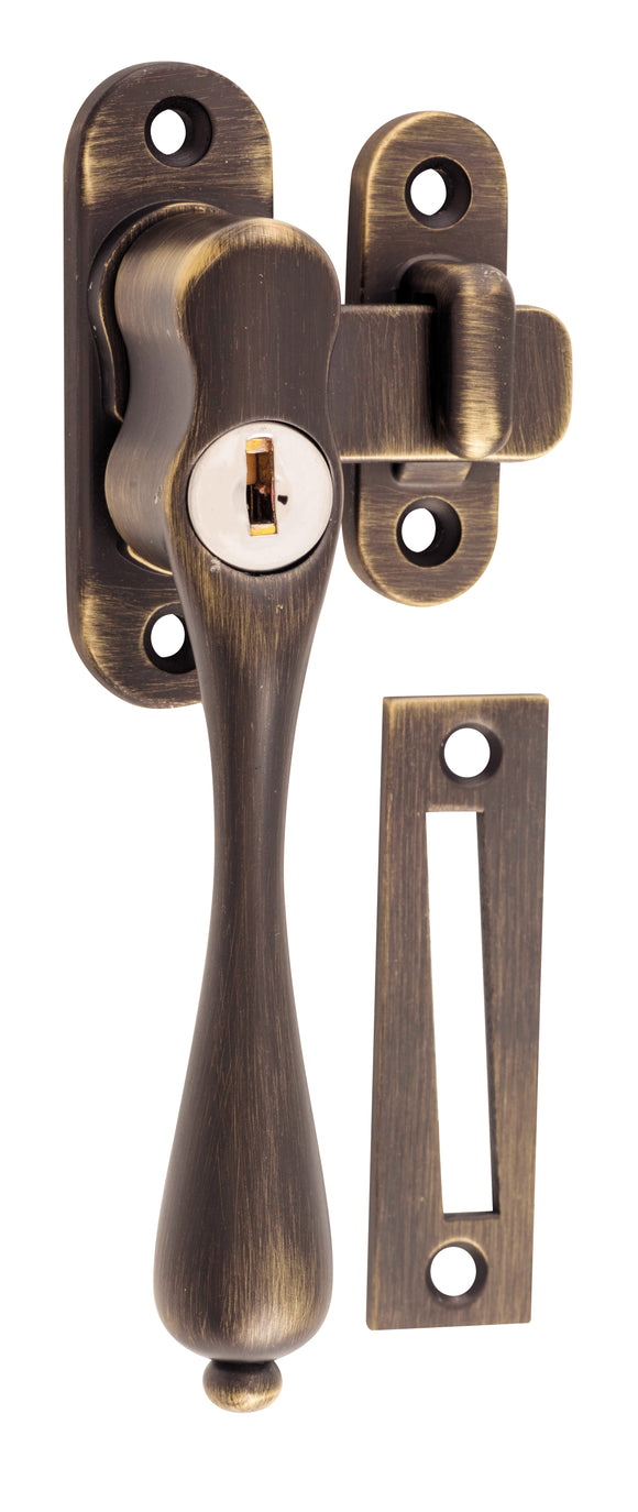 Casement Fastener Locking Teardrop Left Hand Antique Brass W28xP34mm Drop 115mm