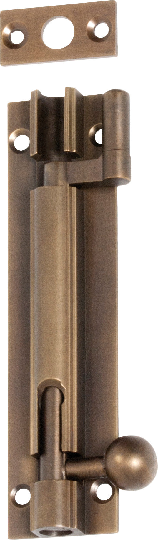 Barrel Bolt Offset Antique Brass L100xW25mm