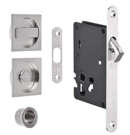 JNF Concealed Mortice Door Lock for Sliding Doors Privacy Set Round & Square - Satin Nickel