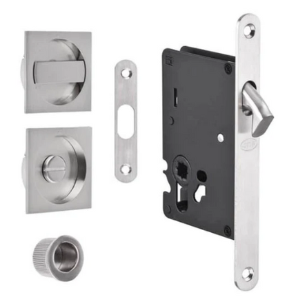 JNF Concealed Mortice Door Lock for Sliding Doors Privacy Set Round & Square - Satin Nickel