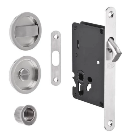 JNF Concealed Mortice Door Lock for Sliding Doors Privacy Set Round & Square - Satin Nickel