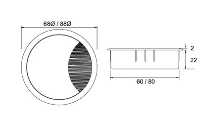 Kethy Cable Outlets ABS 22mm x 60mm Diameter Black With Brush Available in 3 Colours : Black ,Light Grey ,Silver