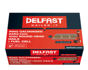 Delfast Ring Galvanised Jolt Round Head Nails + QL Fuel Pack 65 x 2.8mm Box 1000