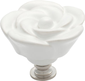 Cupboard Knob White Porcelain Flower Chrome Plated D50xP36mm