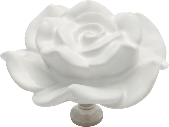 Cupboard Knob White Porcelain Flower Chrome Plated D50xP36mm