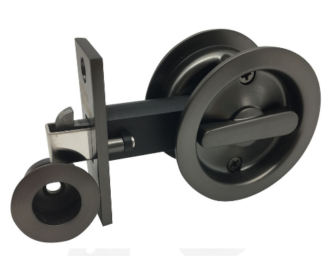 MILES NELSON CAVITY DOOR SLIDER PRIVACY SET ROUND WITH FINGER PULL BLACK VISUAL PACK   IN 4 COLOURS : BLACK ,SATIN CHROME ,SATIN GRAPHITE ,SATIN NICKEL