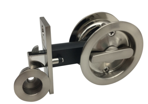MILES NELSON CAVITY DOOR SLIDER PRIVACY SET ROUND WITH FINGER PULL BLACK VISUAL PACK   IN 4 COLOURS : BLACK ,SATIN CHROME ,SATIN GRAPHITE ,SATIN NICKEL