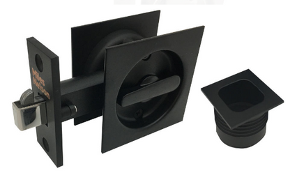 MILES NELSON CAVITY DOOR SLIDER PRIVACY SET SQUARE WITH FINGER PULL VISUAL PACK   IN 4 COLOURS : BLACK ,SATIN CHROME ,SATIN GRAPHITE ,SATIN NICKEL
