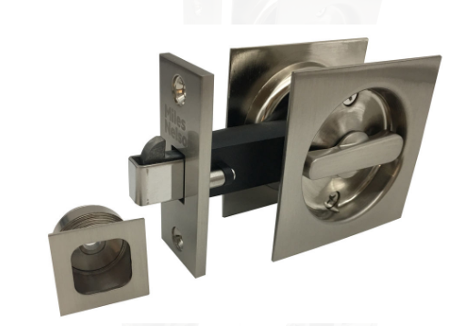 MILES NELSON CAVITY DOOR SLIDER PRIVACY SET SQUARE WITH FINGER PULL VISUAL PACK   IN 4 COLOURS : BLACK ,SATIN CHROME ,SATIN GRAPHITE ,SATIN NICKEL