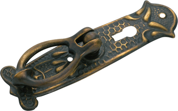 Cabinet Pull Handle Sheet Brass Pedestal Nouveau Pressed Keyhole Antique Brass H100xW30mm