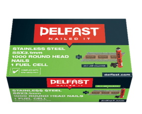 Delfast Ring Stainless Steel Round Head Nails + QL Fuel Pack Available in 4 sizes 55 x 3.1mm,65 x 3.1mm,75 x 3.1mm,90 x 3.1mm Box 1000