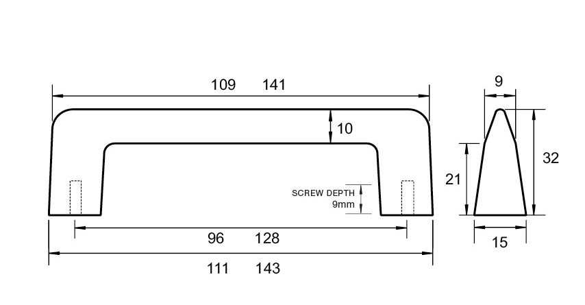 Kethy Case Handle 128mm & 96mm C to C Brushed Nickel