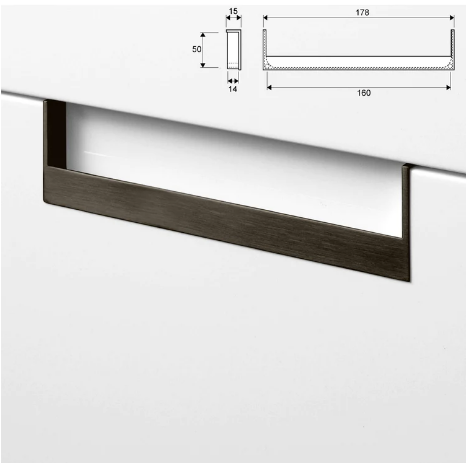 ELITE ULTIMATE INSET LENGTH : 202MM x HEIGHT : 50MM x DEPTH : 16MM - BRUSHED NICKEL & GUNMETAL