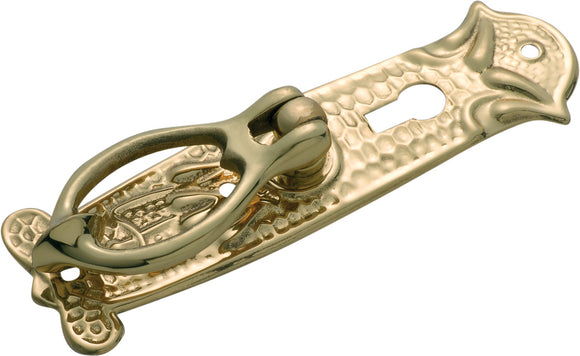 Cabinet Pull Handle Sheet Brass Pedestal Nouveau Pressed Keyhole Polished Brass H100xW30mm