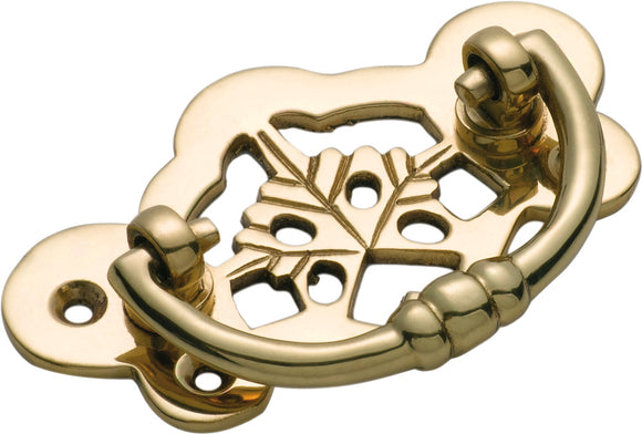 Cabinet Pull Handle Maple Leaf Polished Brass H40xW70mm