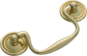 Cabinet Pull Handle Swan Neck Polished Brass CTC80mm