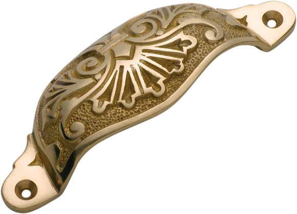 Drawer Pull Ornate Cupped Polished Brass H35xL110mm