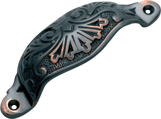 Drawer Pull Ornate Cupped Antique Copper H35xL110mm