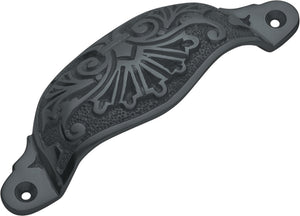 Drawer Pull Ornate Cupped Iron Matt Black H35xL110mm