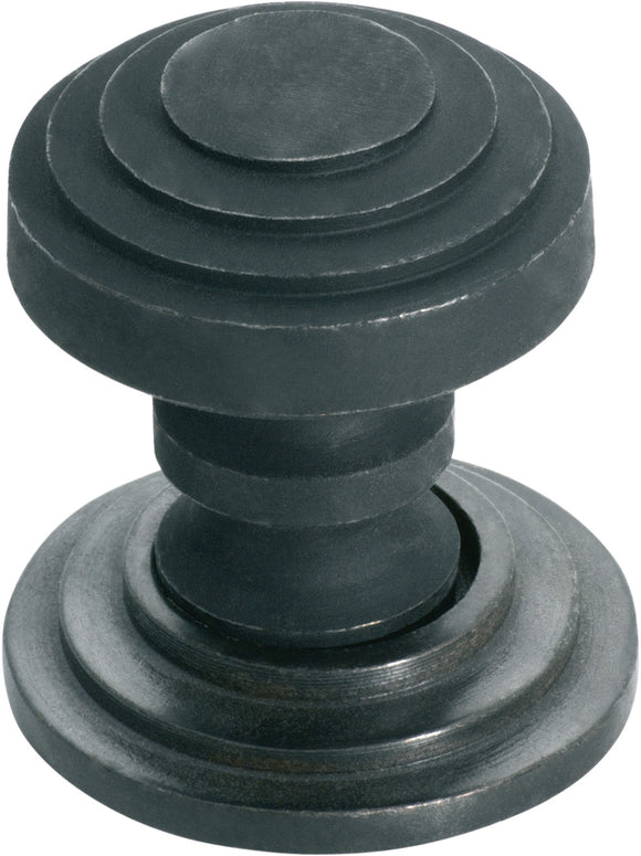 Cupboard Knob Stepped Iron Backplate Matt Black D30xP40mm