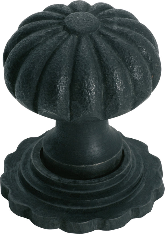 Cupboard Knob Fluted Iron Backplate Matt Black D32xP44mm