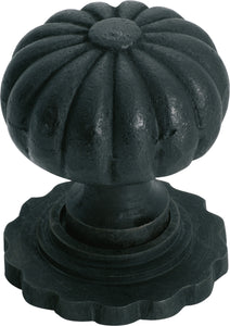 Cupboard Knob Fluted Iron Backplate Matt Black D38xP48mm