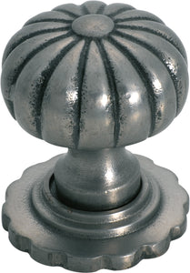 Cupboard Knob Fluted Iron Backplate Polished Metal D32xP44mm