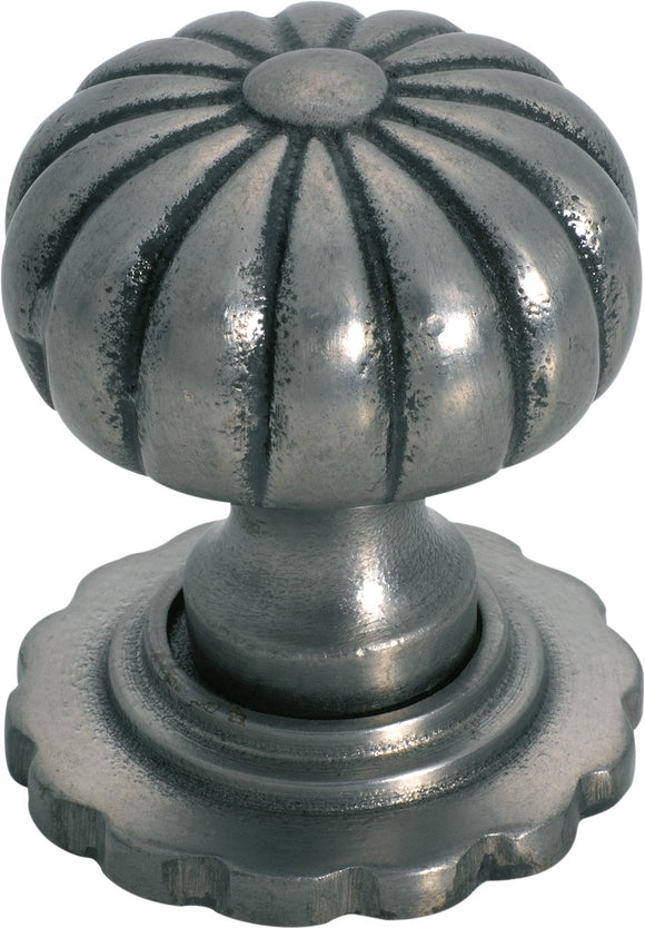 Cupboard Knob Fluted Iron Backplate Polished Metal D32xP44mm