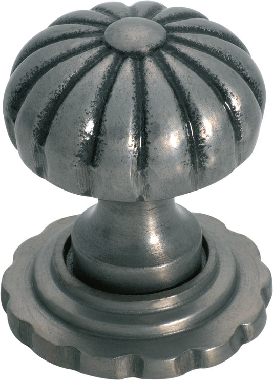 Cupboard Knob Fluted Iron Backplate Polished Metal D38xP48mm