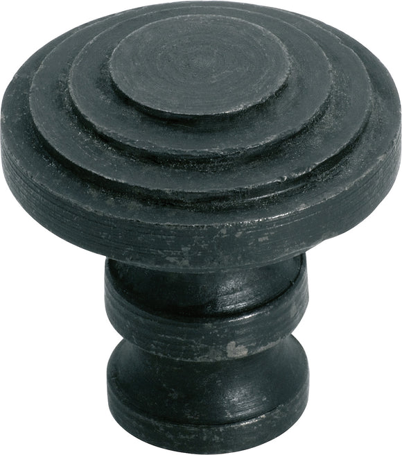 Cupboard Knob Stepped Iron Matt Black D30xP36mm