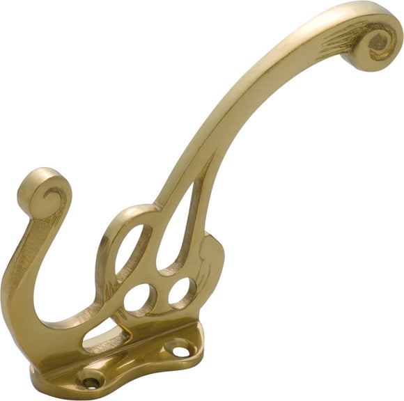 Hat & Coat Hook Nouveau Polished Brass H115xP80mm