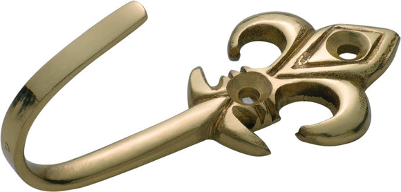 Curtain Tie Back Hook Fleur De Lis Polished Brass H75xP30mm