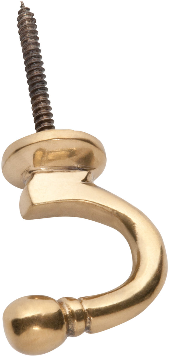 Curtain Tie Back Hook Standard Polished Brass P45mm