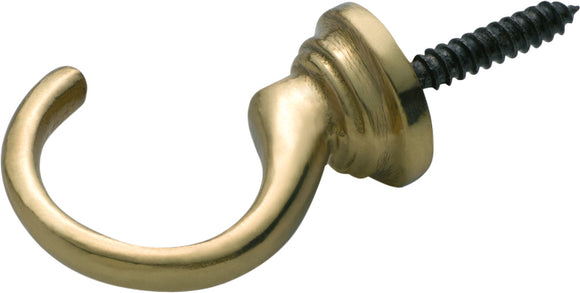 Curtain Tie Back Hook Standard Small Polished Brass P33mm