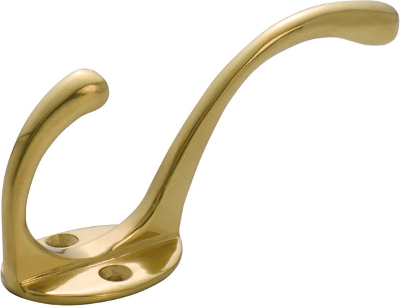 Hat & Coat Hook Victorian Polished Brass H110xP50mm