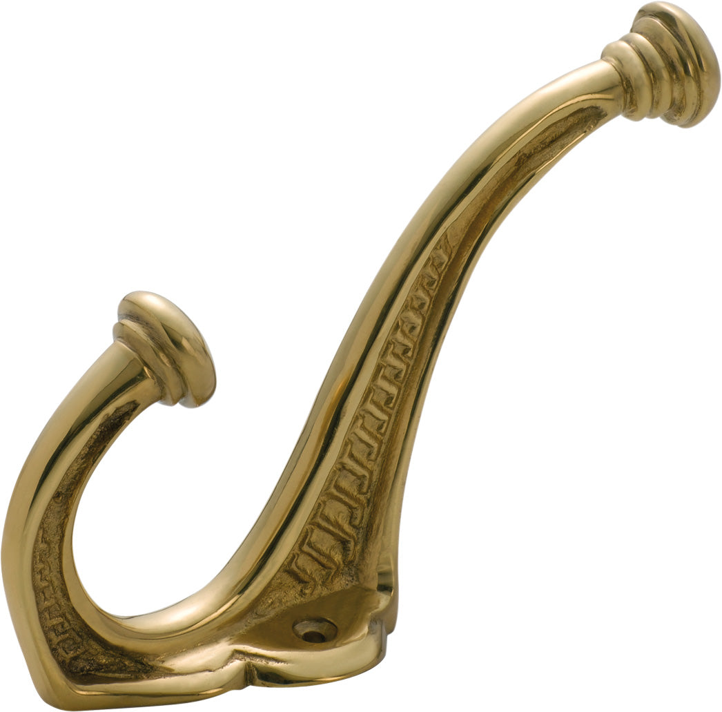Hat & Coat Hook Edwardian Polished Brass H145xP95mm