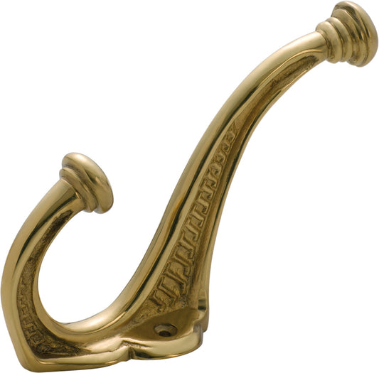 Hat & Coat Hook Edwardian Polished Brass H145xP95mm