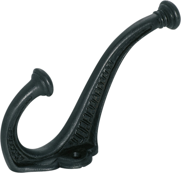 Hat & Coat Hook Edwardian Iron Matt Black H145xP95mm