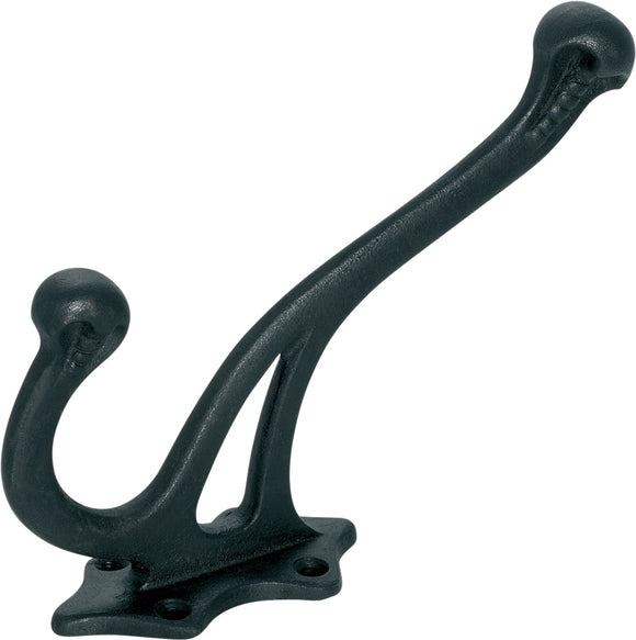 Hat & Coat Hook Victorian Iron Matt Black H145xP100mm