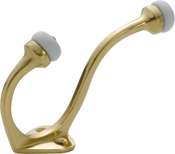 Hat & Coat Hook Porcelain Tip Polished Brass H115xP75mm